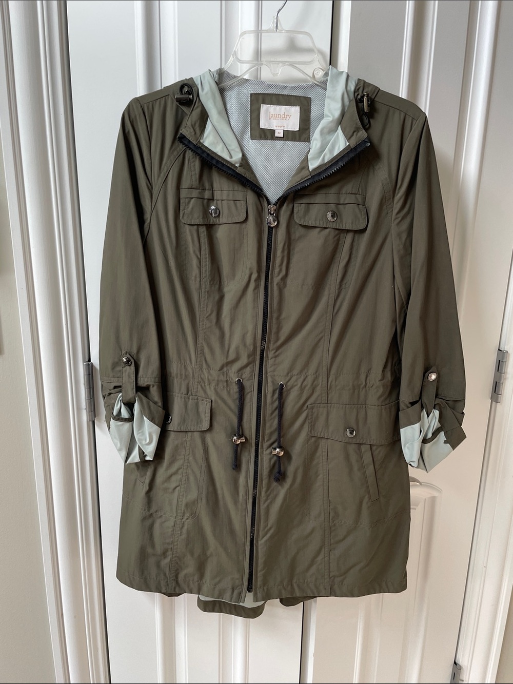 Laundry by Shelli Segal, green, hooded raincoat, size Medium